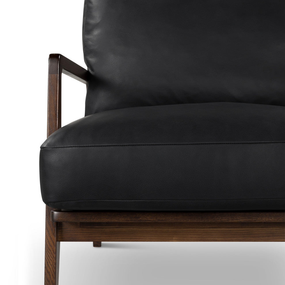 Metro Carmelo Genuine Leather Accent Chair, Walnut/Black Genuine Leather