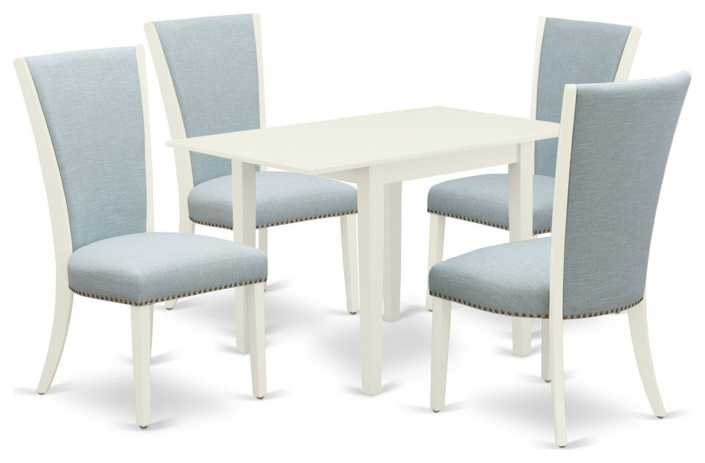 A Dinette Set Of 4 Chairs, Drop Leaf Rectangle Table, Linen White