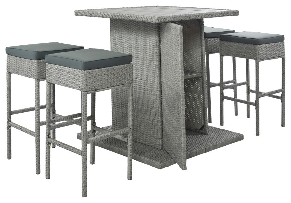 5 Pieces Outdoor Patio Rattan Dining Table Set With Storage Shelf