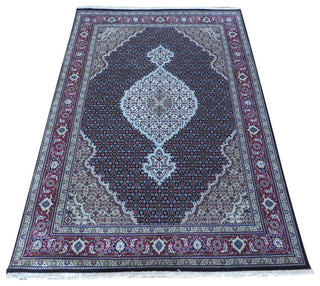 5x7'2 Handmade Persian Black Mahi Tabriz Oriental Rug Wool and Silk
