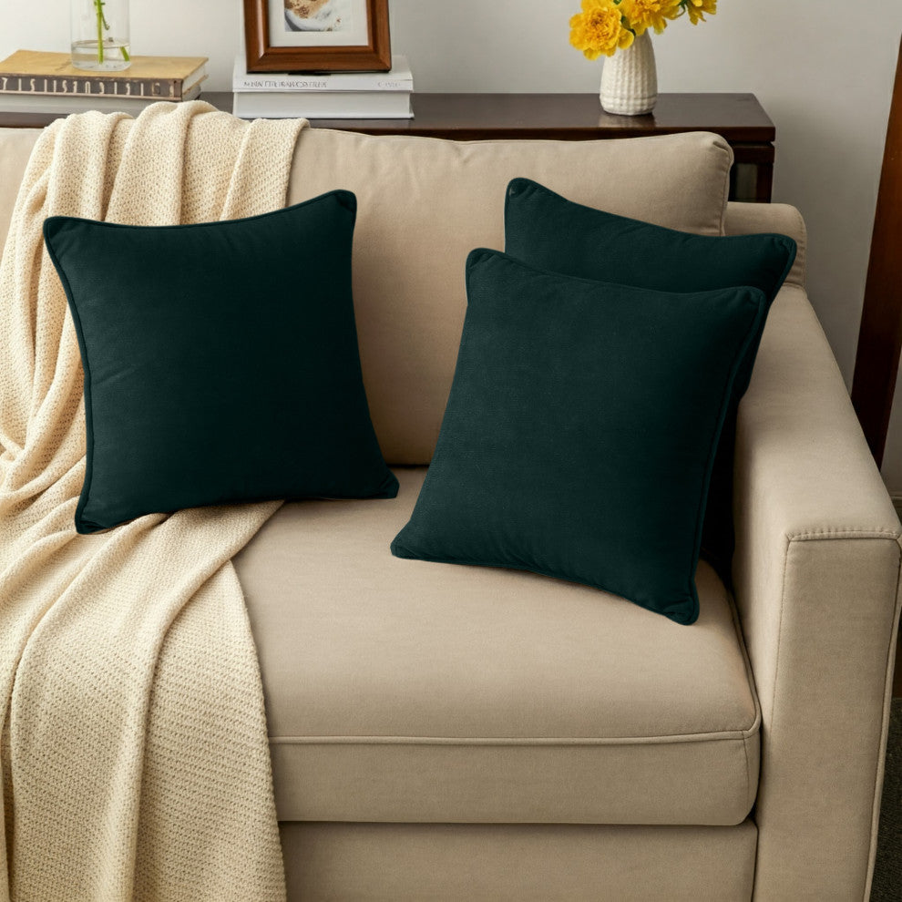 A1HC Soft Velvet Throw Pillow Covers Only, Set of 2, Dark Green, 24"x24"