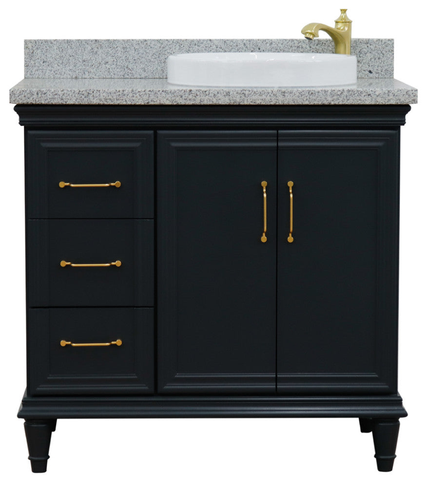 37" Single Vanity, Dark Gray Finish With Gray Granite