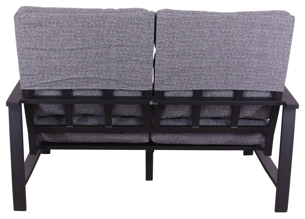 Courtyard Casual Santorini Black Aluminum Loveseat With Envelop Back Cushion