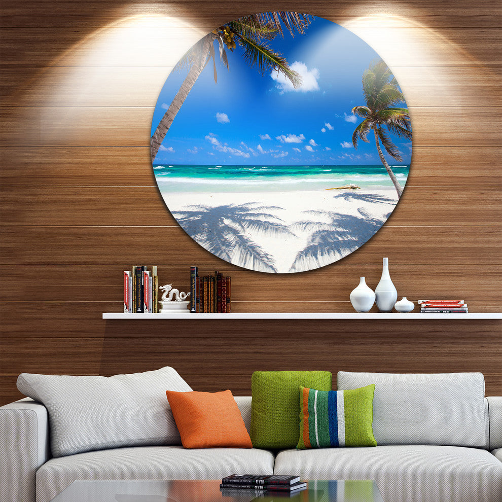 Coconut Palms At Beach, Photo Landscape Round Wall Art, 36"