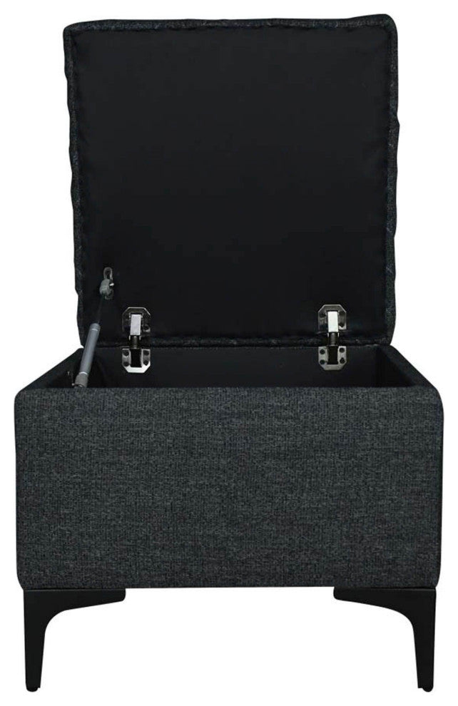 Reece Upholstered Storage Ottoman, Charcoal Gray