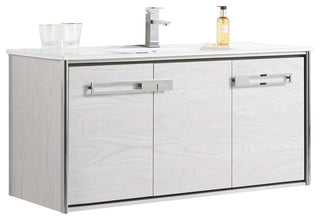 Oakville Wall Mount Bathroom Vanity, Mild Grey Oak, 48", Chrome Hardware