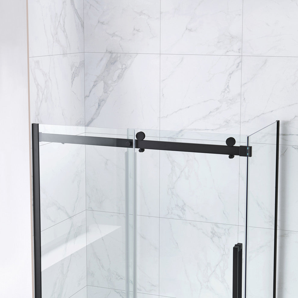Bel Soft-Close Matte Black 60" Frameless Sliding Soft Close Shower Door