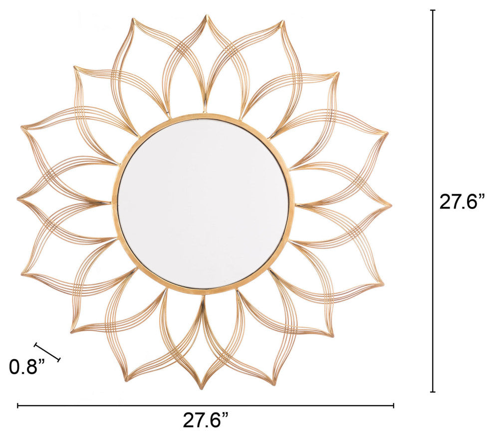 Frame Wall Mirror, Round, Glass, Steel Metal, Gold, Bedroom Living