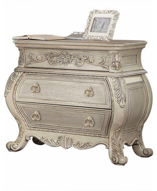 34" Antiqued White Three Drawers Solid Wood Nightstand