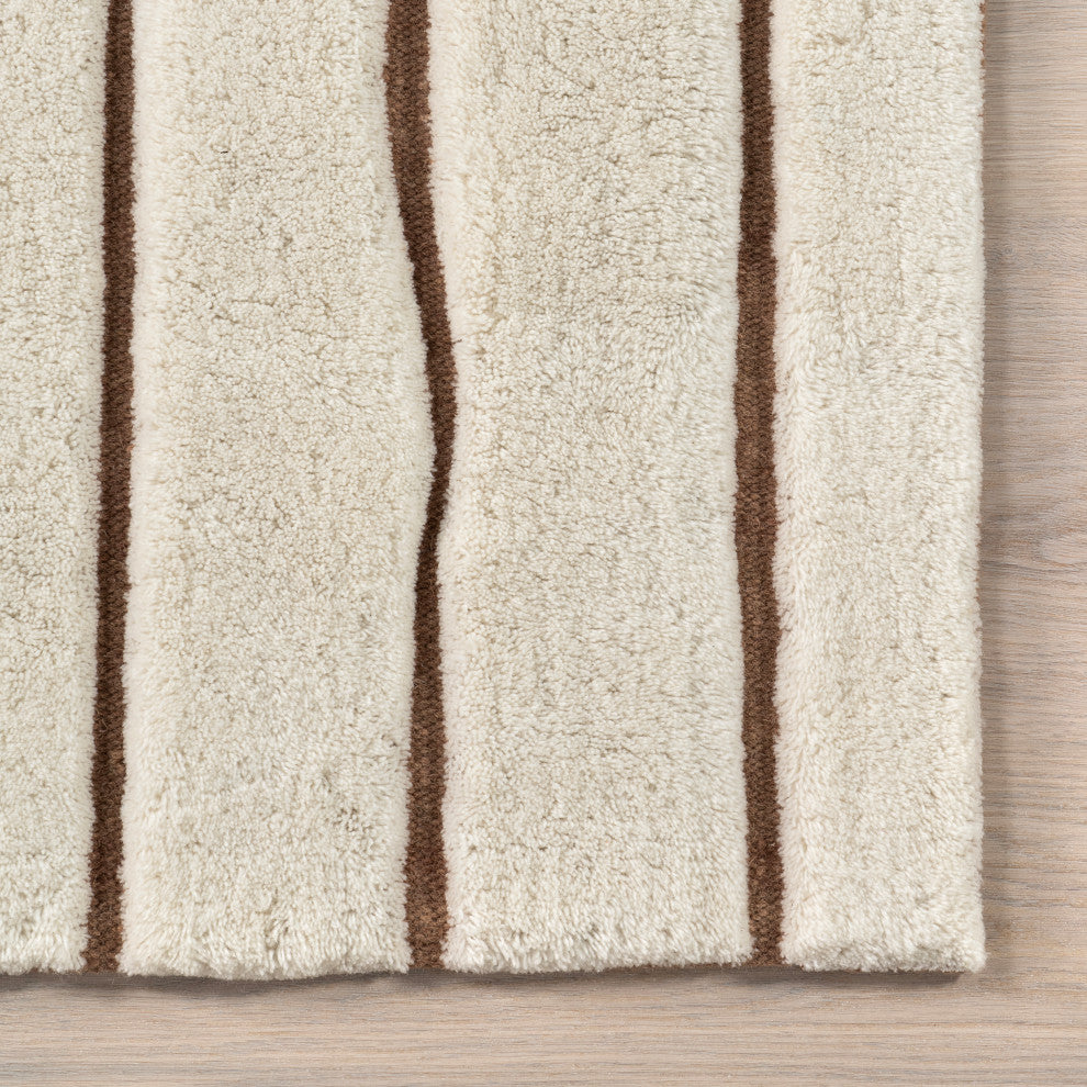 Nazco Abstract New Zealand Wool Area Rug, Cream 10''x14''