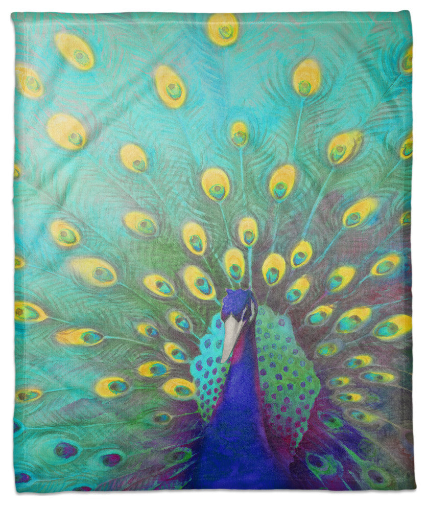 Blue and Yellow Peacock 2 50x60 Coral Fleece Blanket