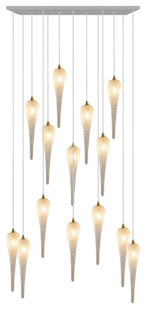 Icicle 14 Blown Glass Chandelier, Silver, 60", Champagne Glass