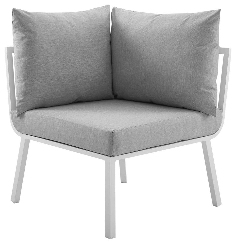 Lounge Chair, Aluminum, Metal, White Gray, Modern, Outdoor Patio Bistro