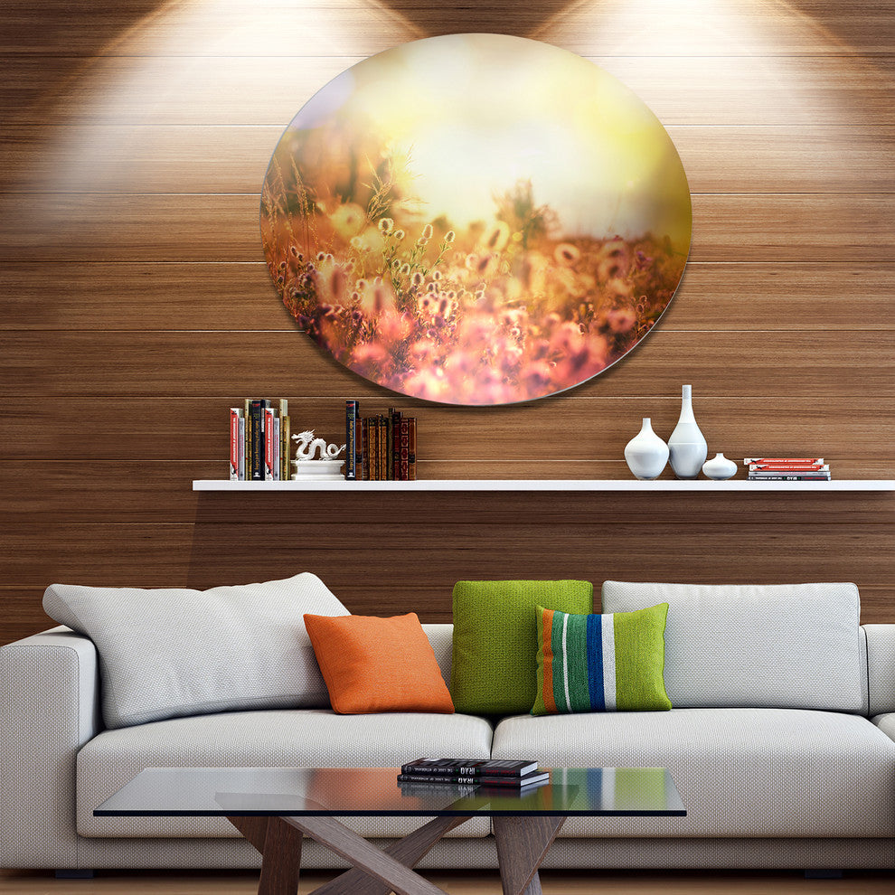 Scenic Meadow Over Mountains, Landscape Round Wall Art, 23"