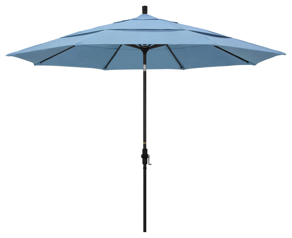 11' Stone Black Collar Tilt Crank Aluminum Umbrella, Sunbrella, Air Blue