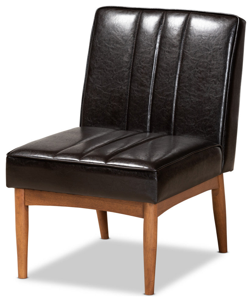 Daymond Modern Dark Brown Faux Leather Walnut Brown Finished Wood Dining Chair