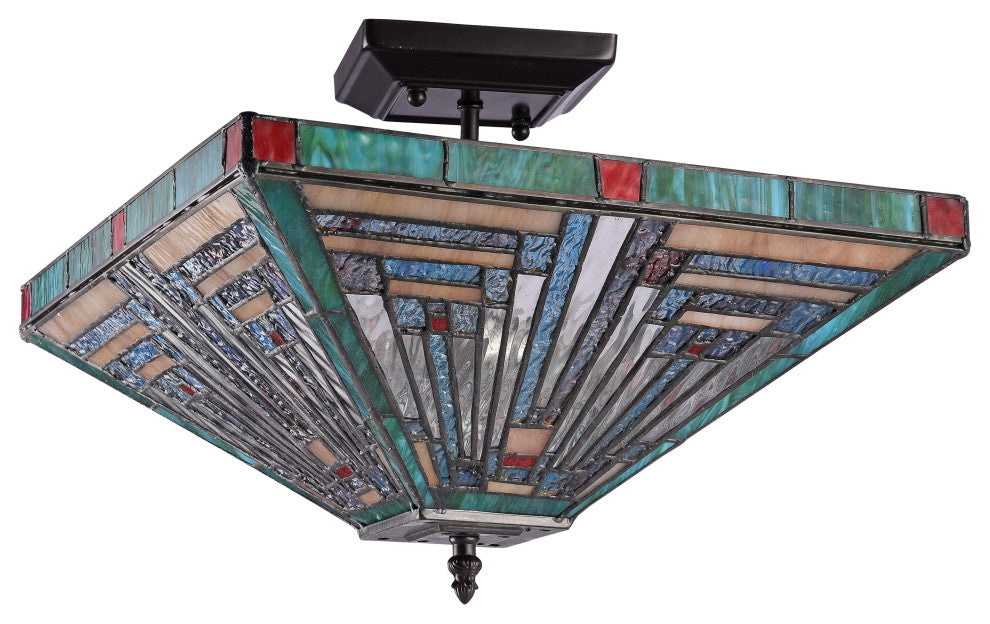 CHLOE Lighting Innes Tiffany Blackish Bronze 2-Light Mission Ceiling Fixture