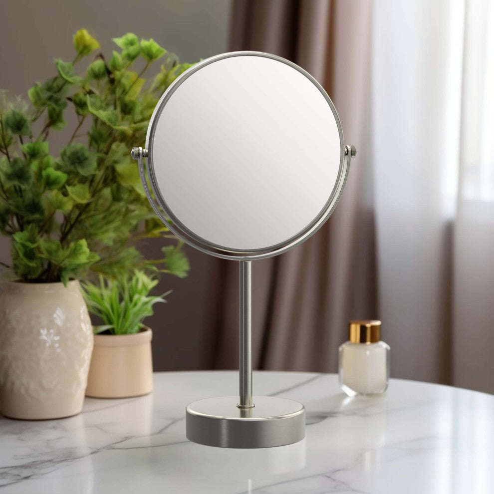 Circular Free Standing Magnifying Make Up Mirror, Brushed Nickel