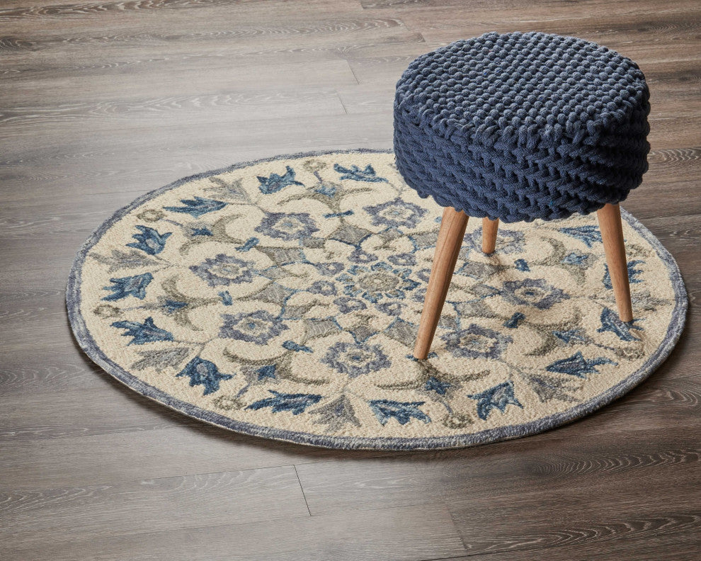 6??Round Blue Floral Oasis Area Rug