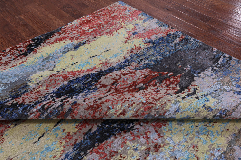 Handmade Wool and Silk Abstract Rug 9' 0" X 11' 10" Q8779