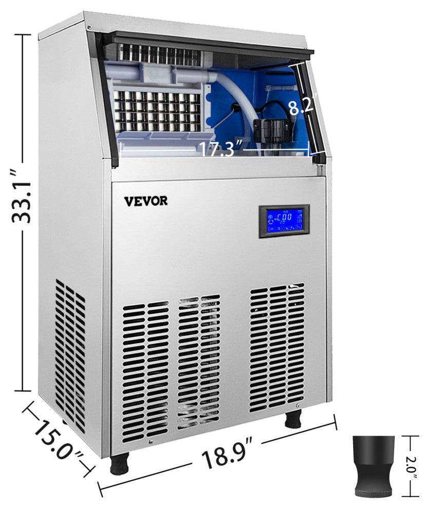 110V Ice Maker with Water Drain Pump Auto Clean Ice Machine , 88lbs/24h