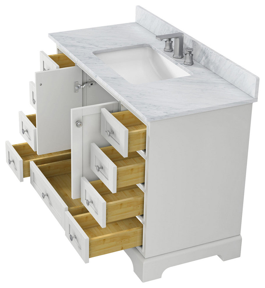 48 inch Matte Plywood Freestanding Bathroom Vanity Set Integrated Ceramic Sink, White