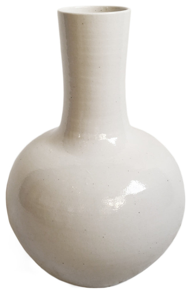 White Long Neck Ceramic Vase