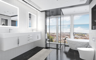 CastelloUSA Amazon 84" Wall Mounted Bathroom Vanity Set, White, White Top, Brushed Nickel