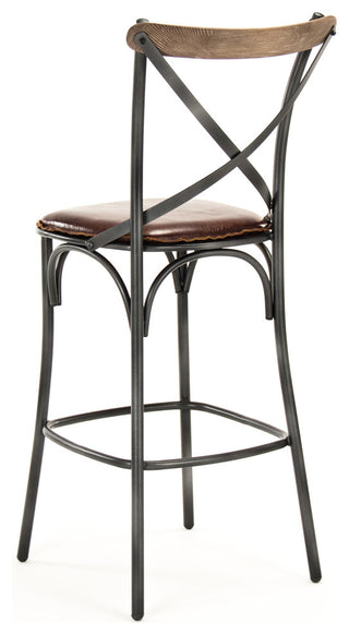 Zain Bar Stool, Black Frame, Antique Black, Brown Leather