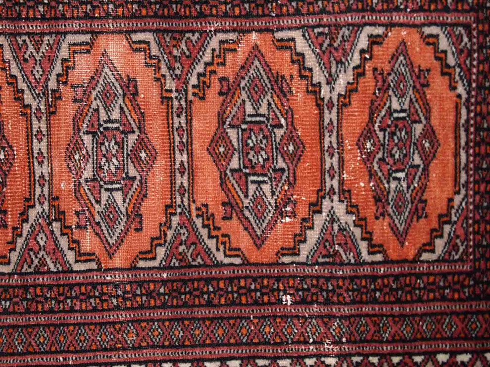 Handmade Vintage Uzbek Bukhara distressed Rug, 2.4'x4.3', 75cmx132cm 1960s