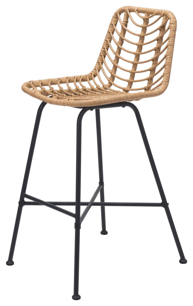 Bar Stool Chair Barstool, Set of 2, Steel Metal, Natural, Black, Outdoor Patio