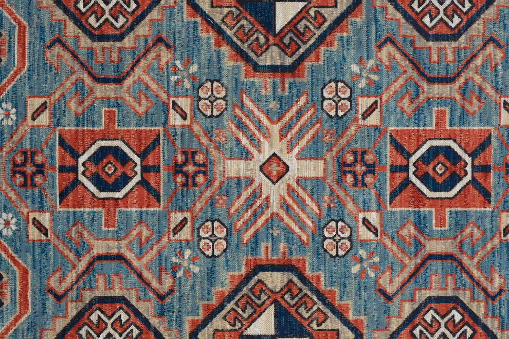 Weave & Wander Kezia Rug, River Blue/Red Orange, 10ft x 13ft-2in