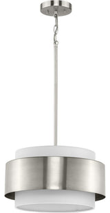 Silva Collection Three-Light Brushed Nickel White Linen Shade Pendant