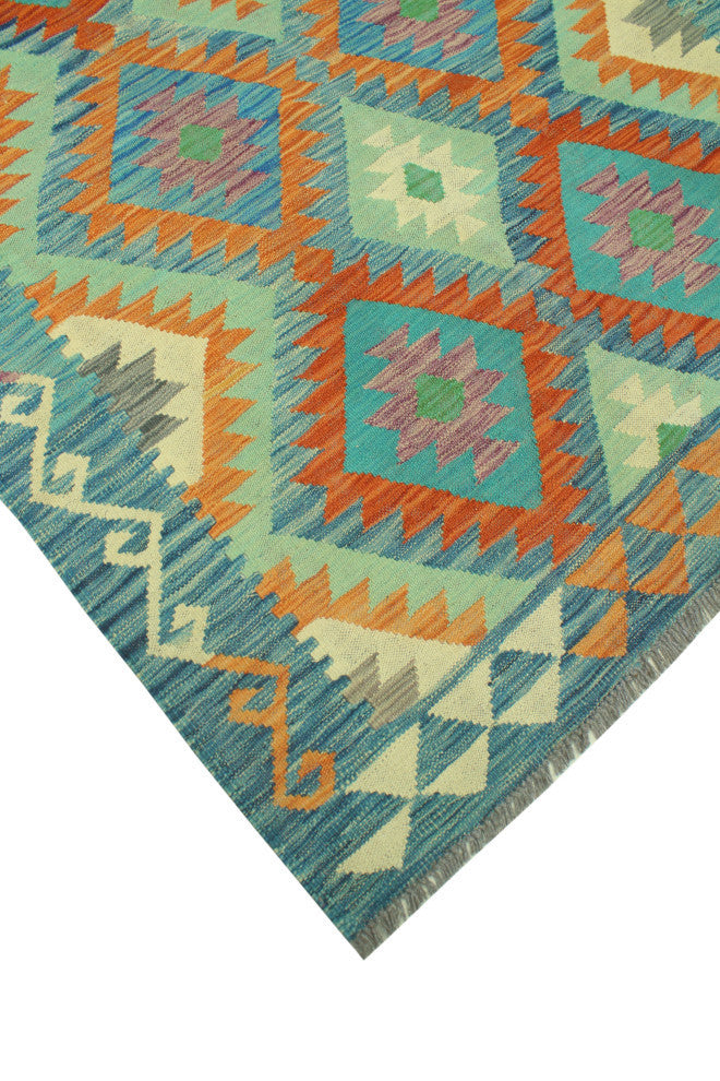 Sangat Kilim Theadore Rust/Light Green Rug, 4'2x5'7
