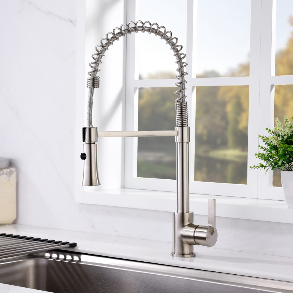 Luxier KTS13-T Single-Handle Pull-Down Sprayer Kitchen Faucet, Brushed Nickel