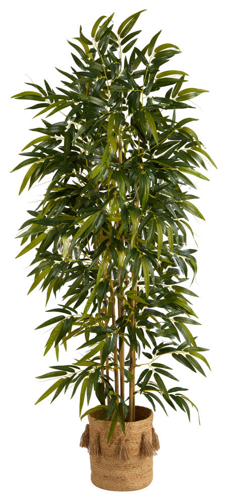 T2980 75 Bamboo Artificial Tree in Handmade Natural Jute Planter With Tassels