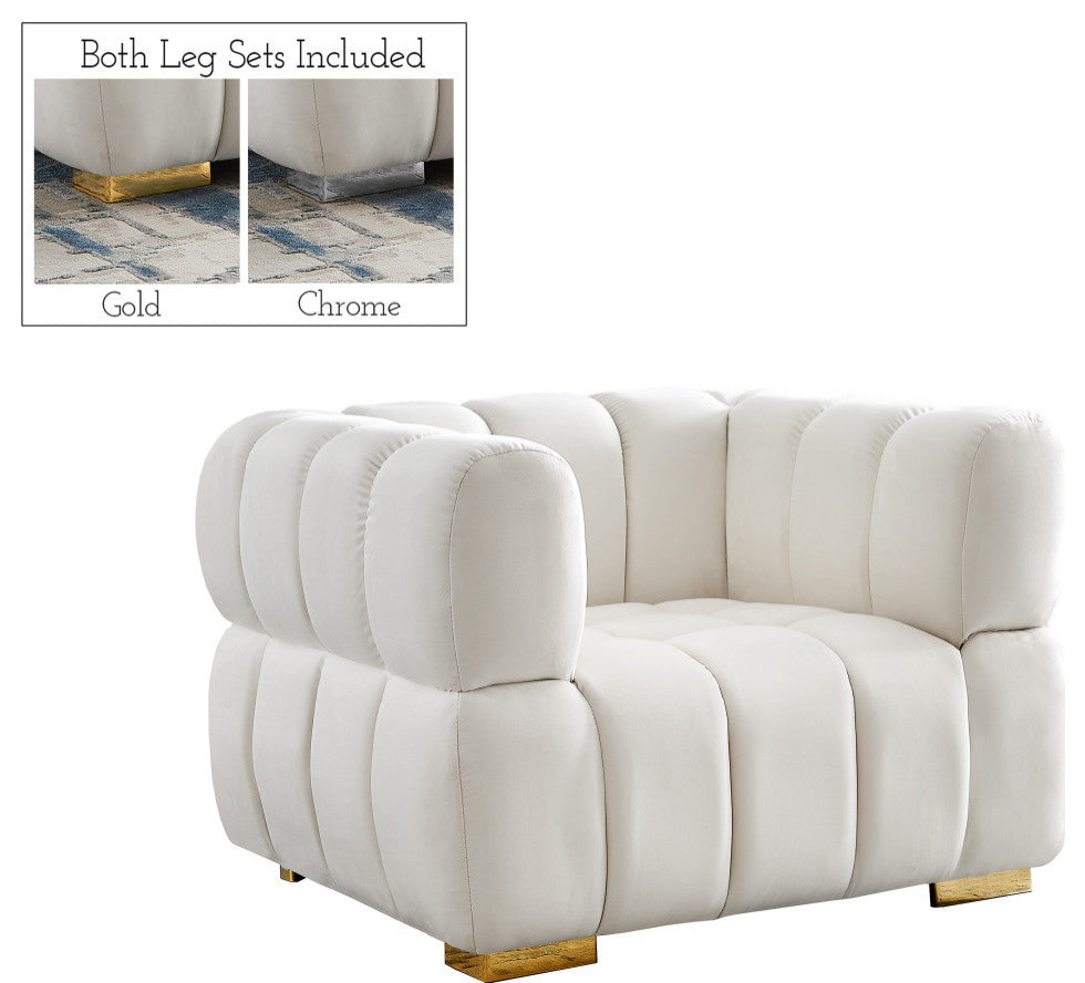 Gwen Velvet Upholstered Chair, Cream, Chair