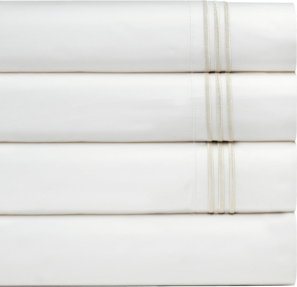 Pointehaven 300TC Embroidered Sheet Set, Ivory, Queen