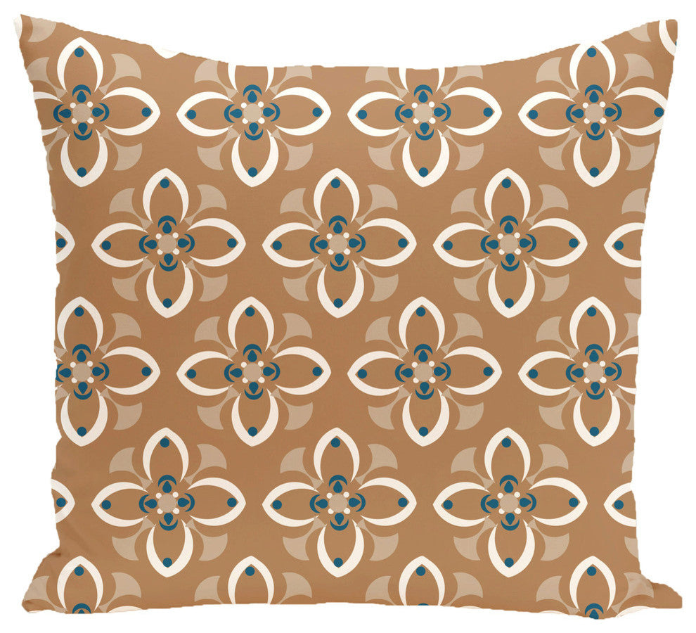 Trumpet Flower Geometric Print Pillow, Caramel, 18"x18"