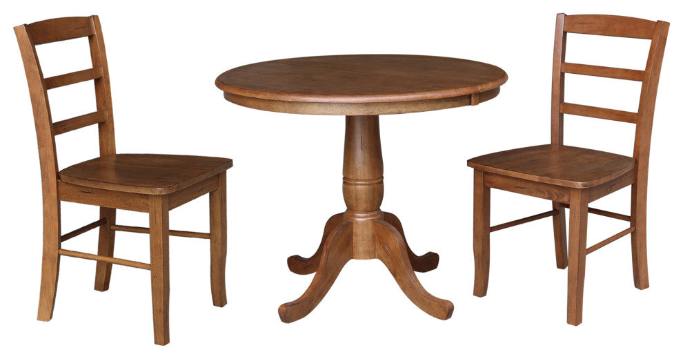 36" Round Extension Dining Table with Leaf and 2 Madrid Ladderback Chairs
