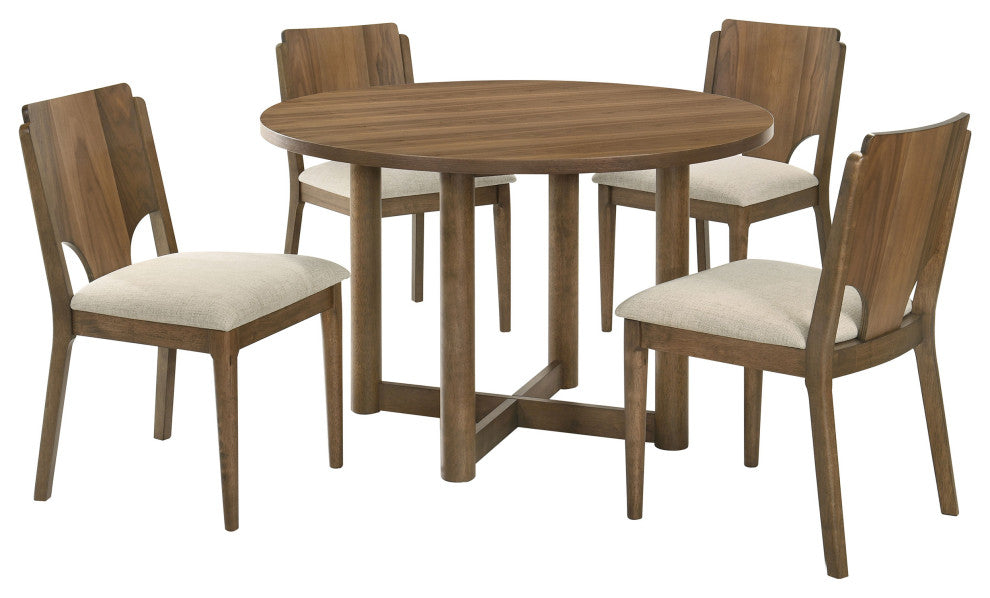 Crestmore 5-piece 46" Round Wood Dining Table Set Walnut
