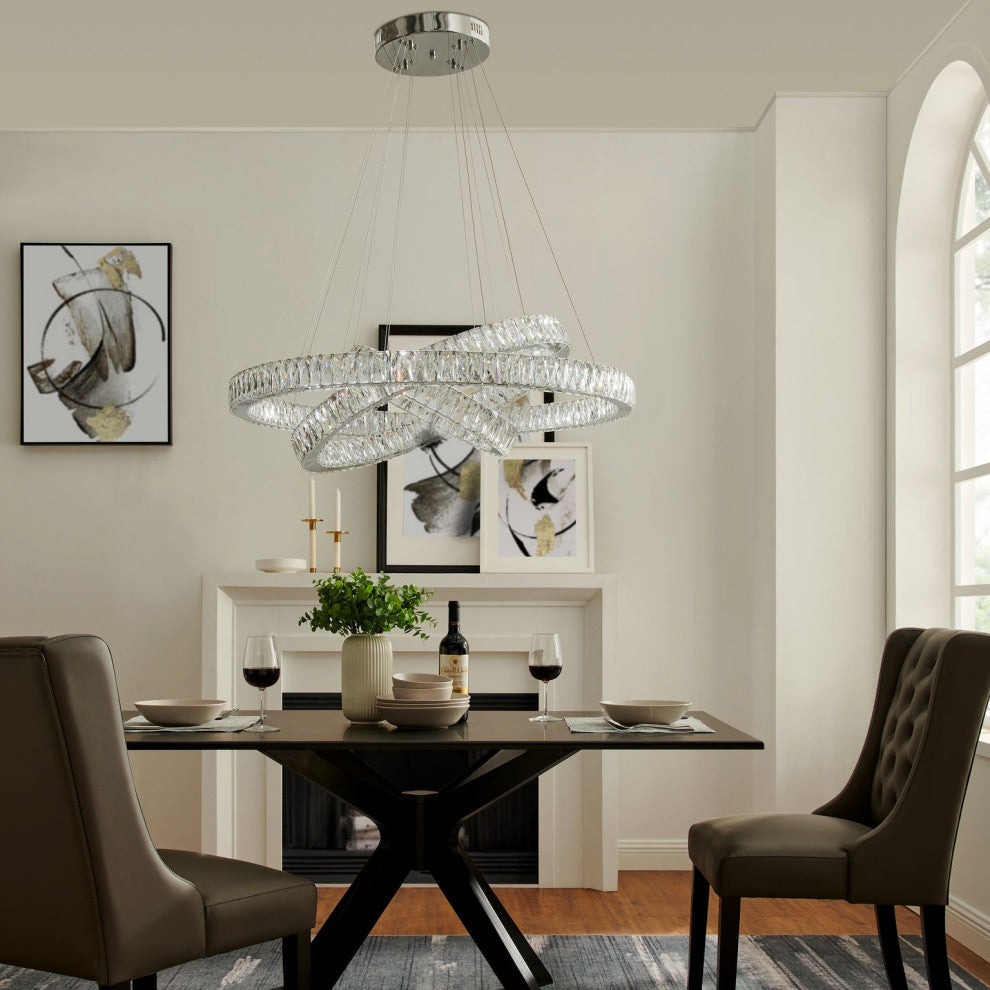 Crystal Elegance Integrated LED 3 Rings Chandelier