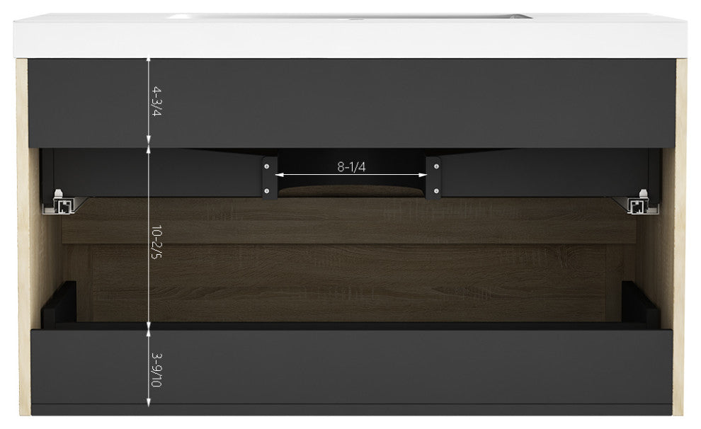 The Cosmo Wall Mounted Modern Bathroom Vanity, Ace, 36"