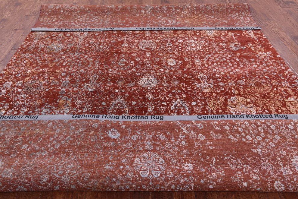 8' 11" X 12' 3" Wool and Silk Modern Handmade Rug Q12085