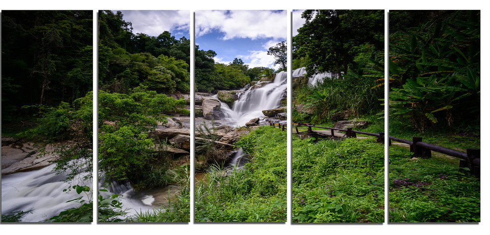 Mae Klang Waterfall Thailand, Large Landscape Canvas Art, 60"x28", 5 Panels