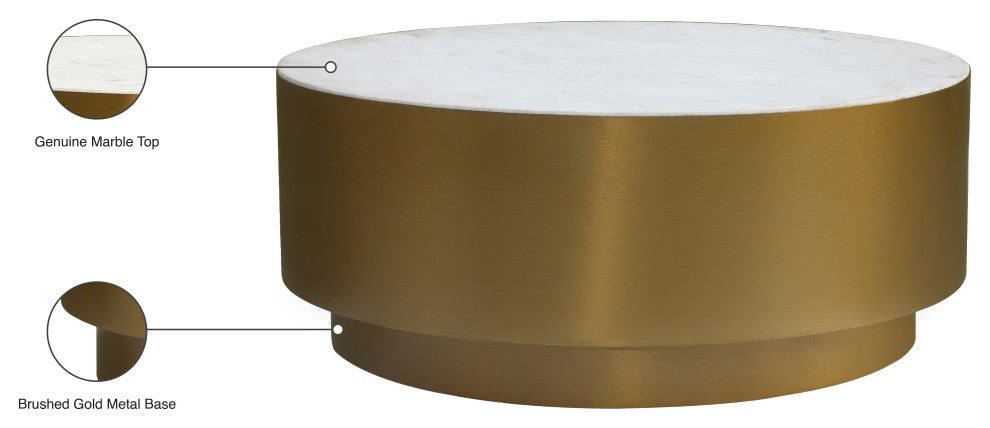 Presley Coffee Table, Marble Top, Brushed Gold Metal Base