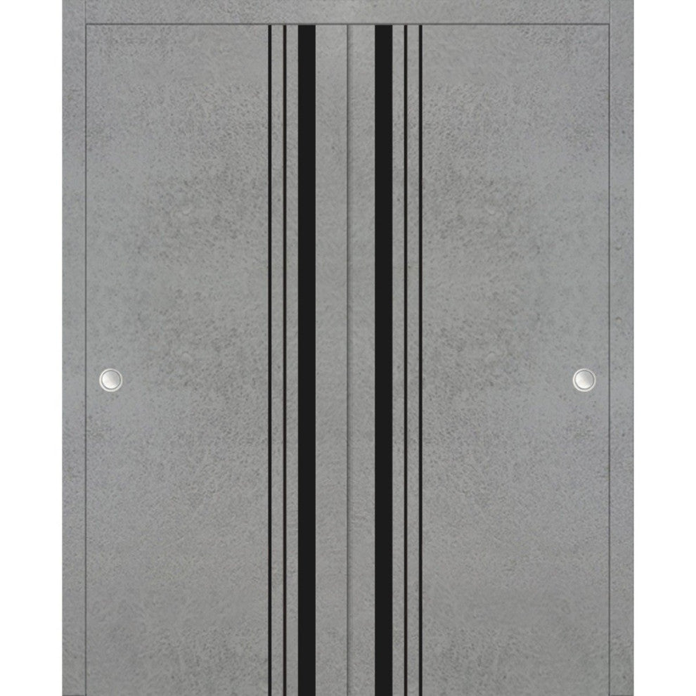 Bypass Doors 64 x 84 | Planum 0011 Concrete with  | Sturdy Rails