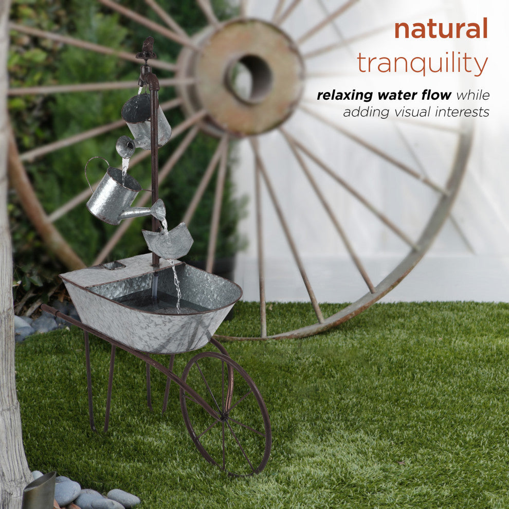 Metal Watering Can Wheelbarrow Fountain