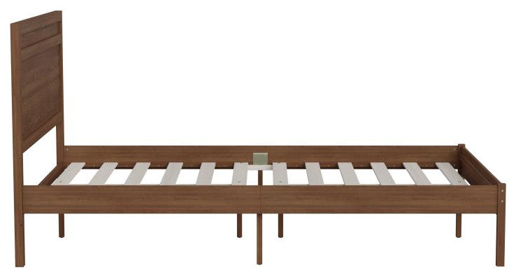 Kingston Solid Wood Platform Bed with Wooden Slats and Headboard, Brown, Full