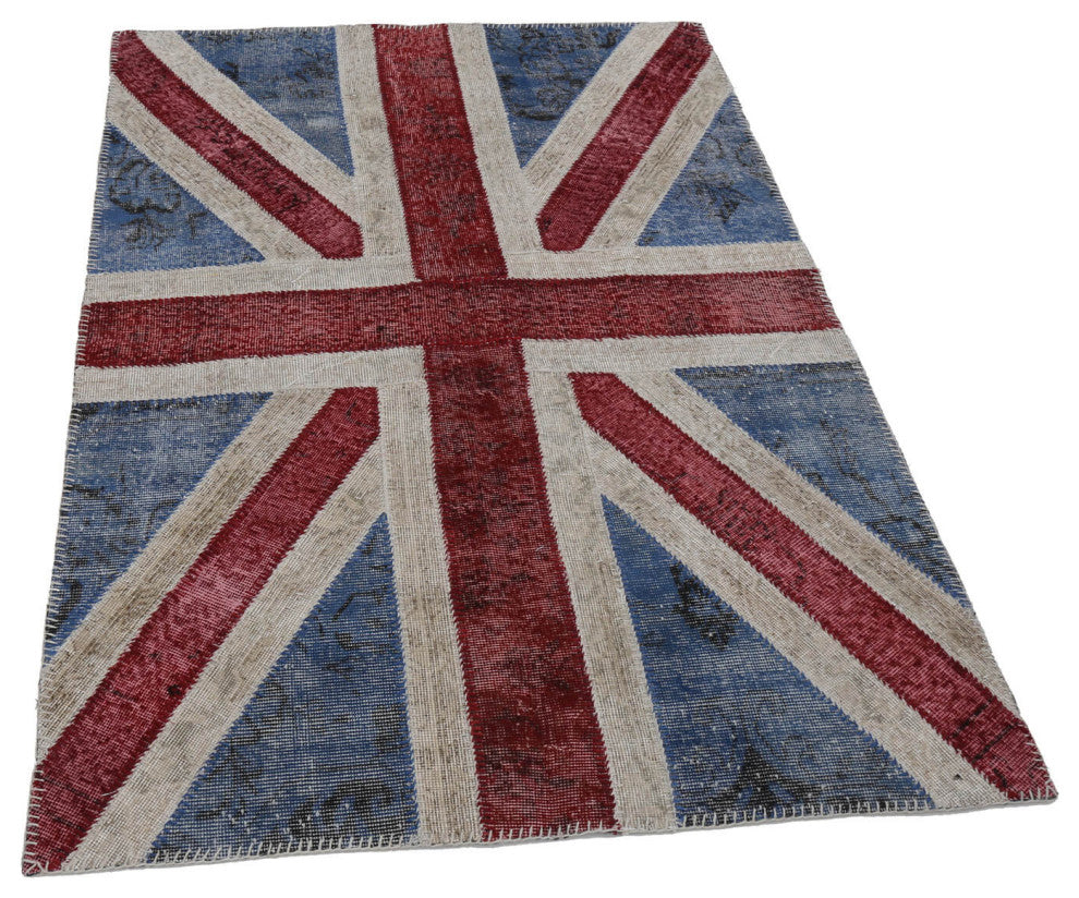 Rug N Carpet - Hand-knotted Oriental 4' 0'' x 6' 0'' Flag Patchwork Rug